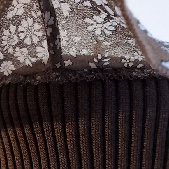 Wrap effect body fit silk blend Mocha brown top stretchy with silk raffl… - Picture 7 of 14